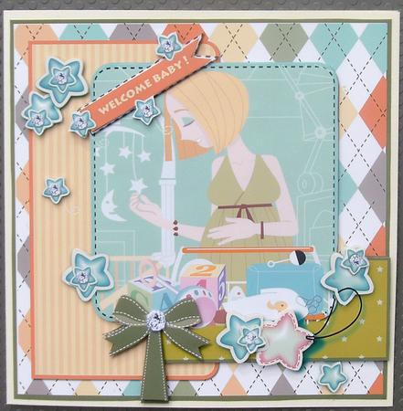 Baby Love Decoupage Card Front by Linda Short