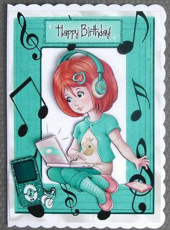 Girl with Her Laptop in Turq & Mp3 Player Lets Make Music by Linda Short
