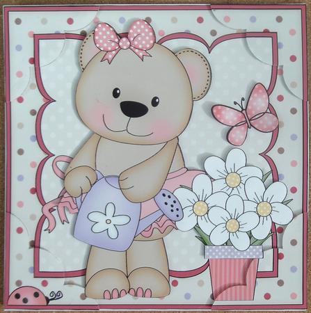 8 x 8 Livvy Bear's Flowers Scalloped Corner Topper by Linda Short