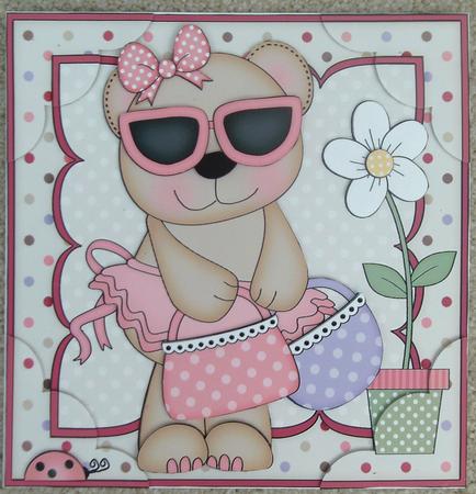 8 x 8 Livvy Bear Goes Shopping Scalloped Corner Topper by Linda Short