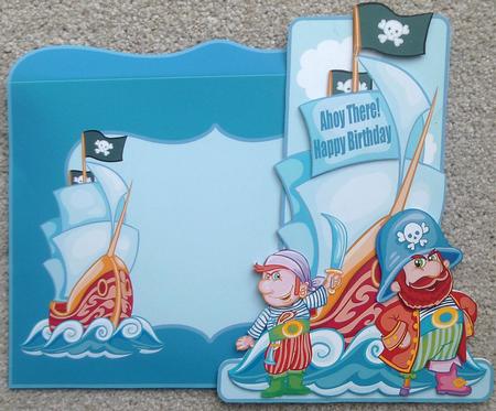 Happy Birthday Matey, Pirate Ship Shaped Card by Linda Short