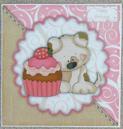 Sweet Little Puppy & Cup Cake 8x8 Topper & Sentiments by Linda Short