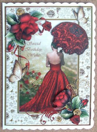 Lady in Red & Beautiful Roses by Linda Short