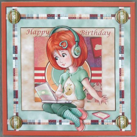 Busy Girl at Her Laptop Card with Topper by Linda Short