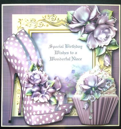 Eccentric Shoes, Cupcake & Purple Roses 8x8 Quick Topper by Linda Short