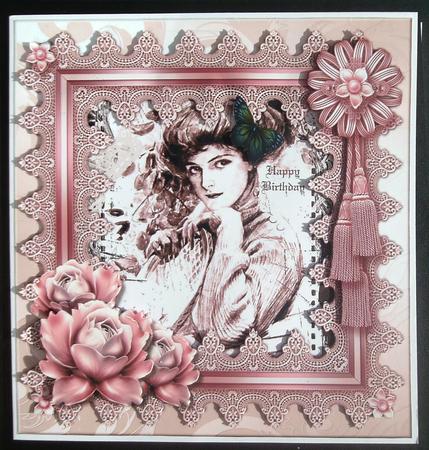 Vintage Lady in Lace Frame & Roses by Linda Short