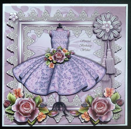 Pretty Dress in Lace Frame& English Roses by Linda Short