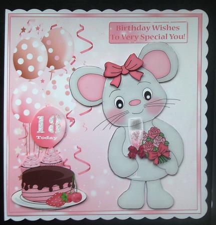 Cute Mouse with Wine Birthday Card Mini Kit by Linda Short