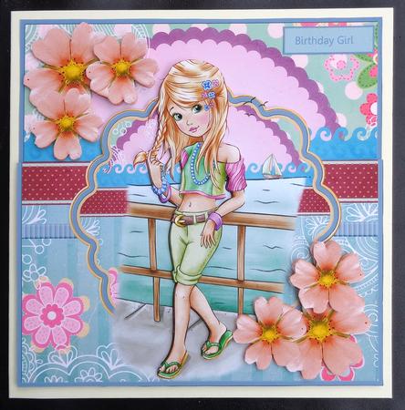 Summer Holiday Card with Decoupage and Gift Tag by Linda Short