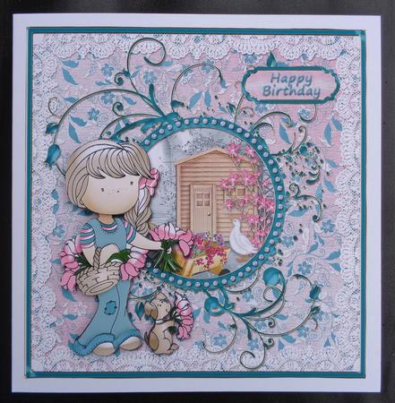 Girl with Basket Large Card Front by Linda Short