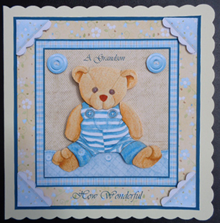 Teddy Bear in a Blue and White Stipe Suit Card by Linda Short