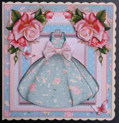 The Pink Rose Dress Card Front Kit by Linda Short