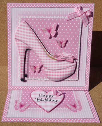 Pink Gingham Shoes Easel Card by Linda Short