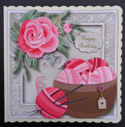 Painted Pink Flowers & Knitting by Linda Short