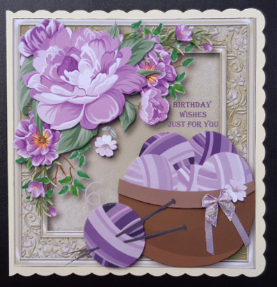 Painted Purple Flowers & Knitting 8x8 Quick Topper by Linda Short