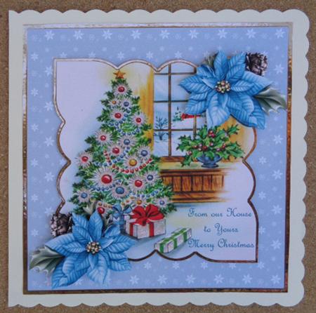 Christmas Tree and Poinsettia 7x7 Card with Decoupage by Linda Short