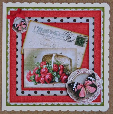Cardtopper Soft Vintage in Red Green 394 by Linda Short