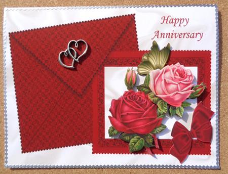 Pretty Red & Pink Roses on a Card and Envelope by Linda Short