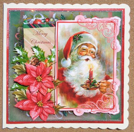 Santa Lights His Way 7x7 Card with Decoupage by Linda Short