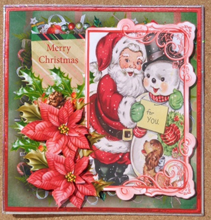Vintage Santa and the Snowman 7x7 Card by Linda Short