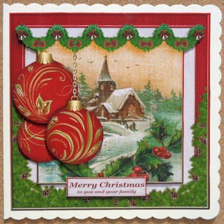 Cardtopper Vintage Christmas Bauble Red Gold 468 by Linda Short