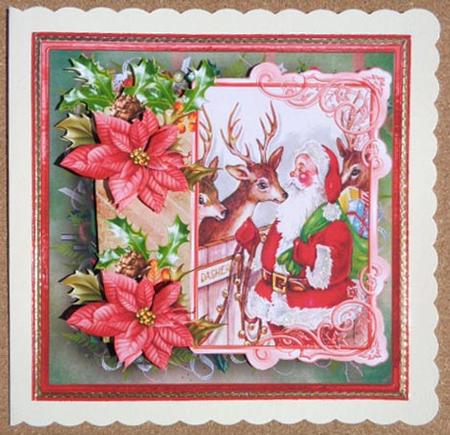 Santa and His Reindeer 7x7 Card by Linda Short