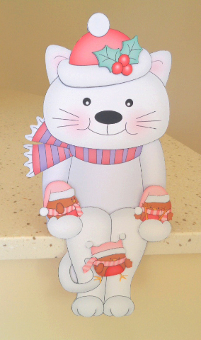 3D on the Shelf Card Kit - Christmas Cat Bella by Linda Short
