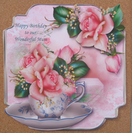 Teacup, Saucer & Downton Roses - Shaped Topper by Linda Short