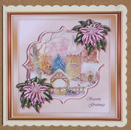 Romantic Snowscene Church Topper Lilac Poinsettias by Linda Short