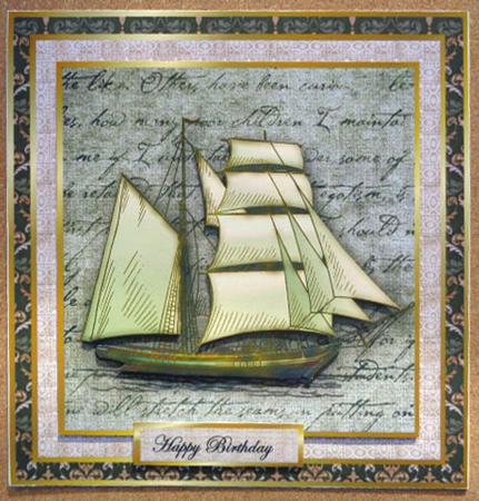 Male Card Vintage Sailship by Linda Short