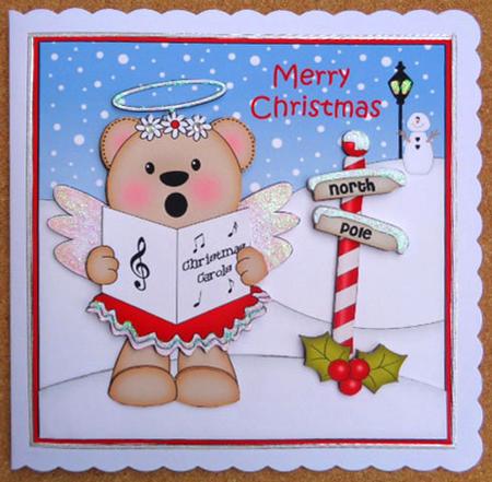 8 x 8 Christmas Angel Livvy Bear Scalloped Corner Topper by Linda Short