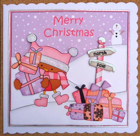 8 x 8 Christmas Bobbin Robin Scalloped Corner Topper by Linda Short