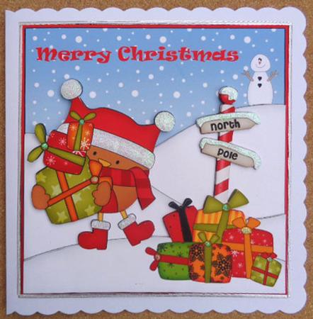8 x 8 Christmas Bobbin Robin Scalloped Corner Topper by Linda Short