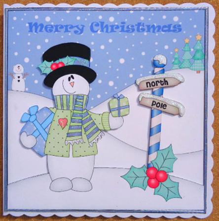 8 x 8 Christmas Snowman Roi Scalloped Corner Topper by Linda Short