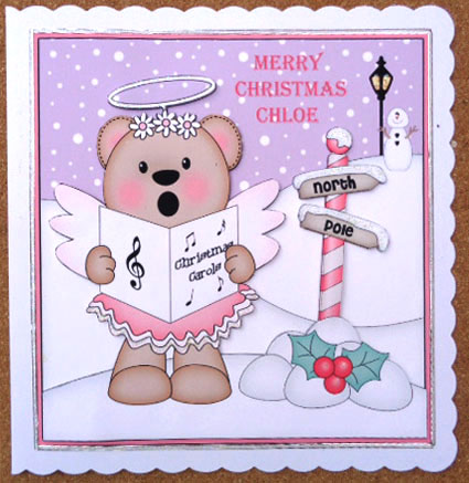 8 x 8 Christmas Angel Livvy Bear Scalloped Corner Topper by Linda Short