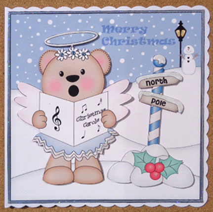 8 x 8 Christmas Angel Livvy Bear Scalloped Corner Topper by Linda Short