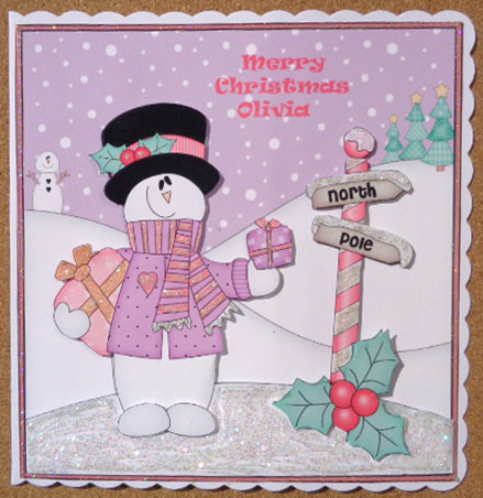 8 x 8 Christmas Snowman Roi Scalloped Corner Topper by Linda Short