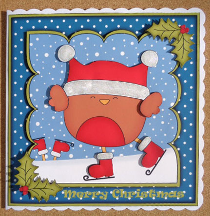 8 x 8 Christmas Bobbin Robin Scalloped Corner Topper by Linda Short