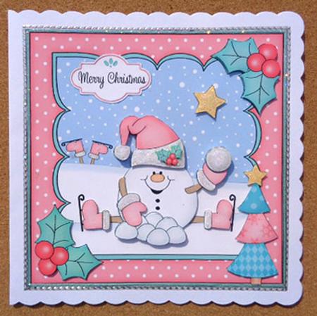 8x8 Christmas Skating Snowball Sam Mini Kit 3D Decoupage by Linda Short