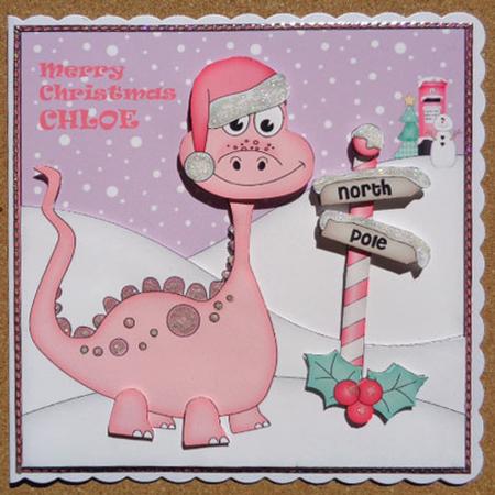 8 x 8 Christmas Denise Dinosaur Scalloped Corner Topper by Linda Short
