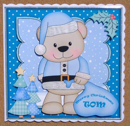 8 x 8 Christmas Livvy Bear's Sack Scalloped Corner Topper by Linda Short