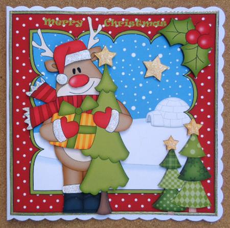 8 x 8 Christmas Rudolph's Tree Scalloped Corner Topper by Linda Short