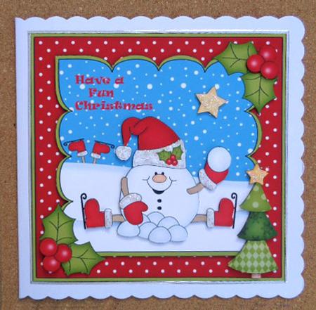 8 x 8 Christmas Skating Snowball Sam Scalloped Corner Topper by Linda Short