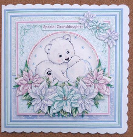 Baby Polar Bear & Poinsettia Christmas 8x Decoupage Mini Kit by Linda Short