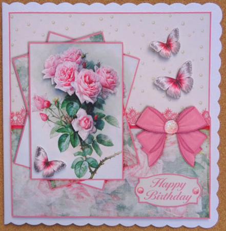 Cardtopper with Matching Envelope Pink Roses 599 by Linda Short