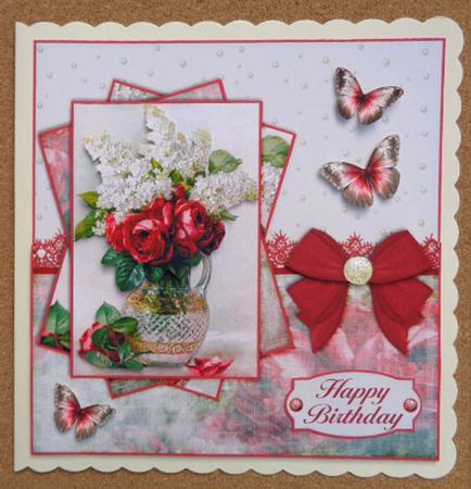 Cardtopper with Matching Envelope Red & White Flower 598 by Linda Short