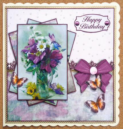 Cardtopper with Matching Envelope Magenta Flowers 601 by Linda Short