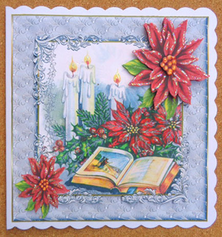 Bible, Holly and Poinsettias 7xx7 Card by Linda Short