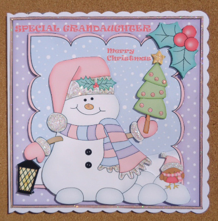 8 x 8 Christmas Snowman Oli's Xmas Tree Scalloped Topper by Linda Short