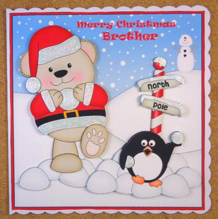 8 x 8 Christmas Livvy Bear Snowball Scalloped Corner Topper by Linda Short